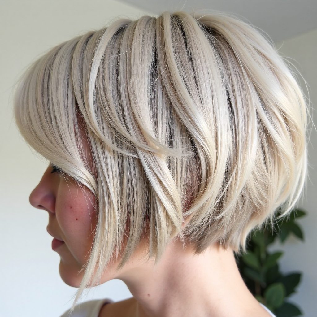Chin Length Stacked Platinum Blonde Bob with Undercut