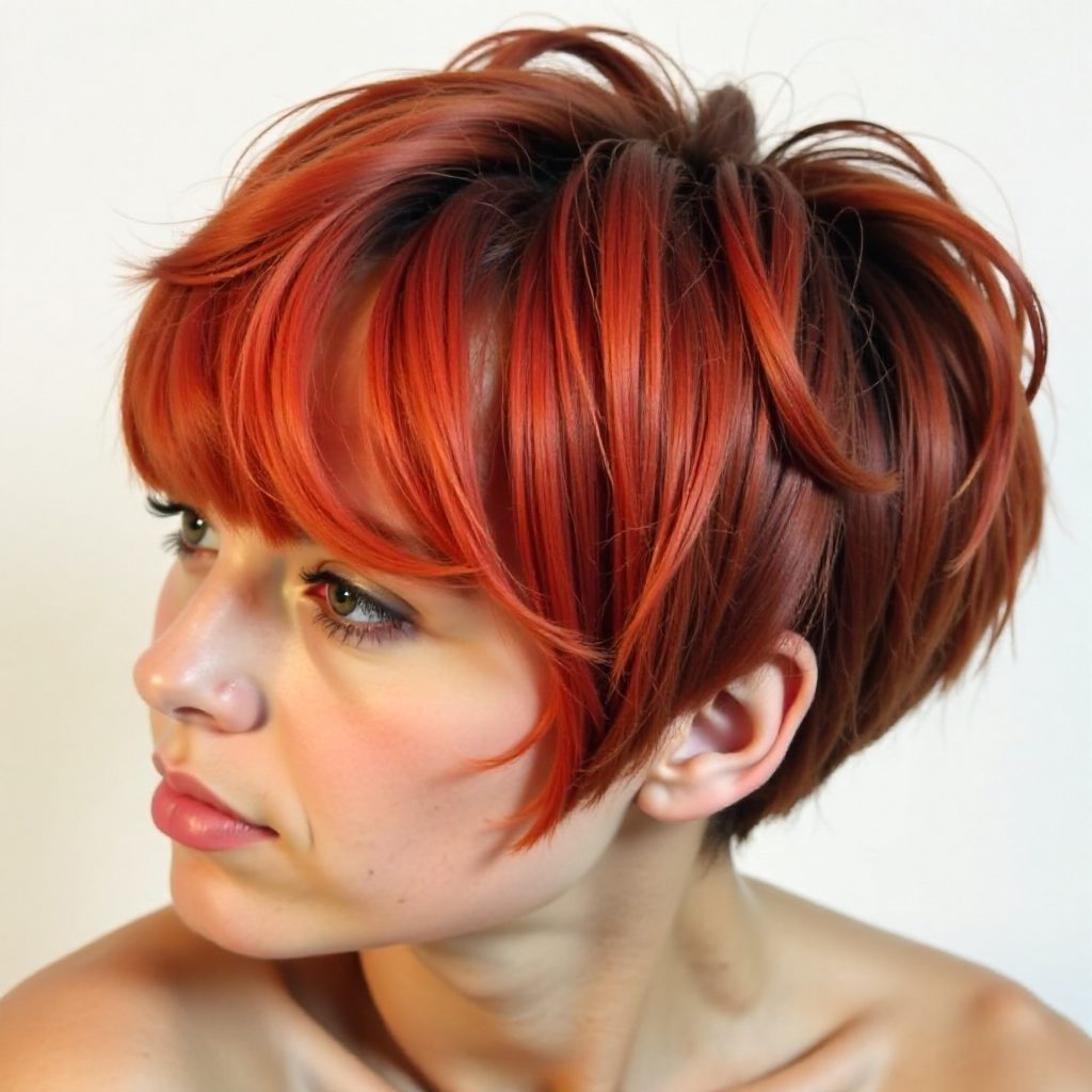 Long Pixie with Feathery Layers and Fiery Highlights