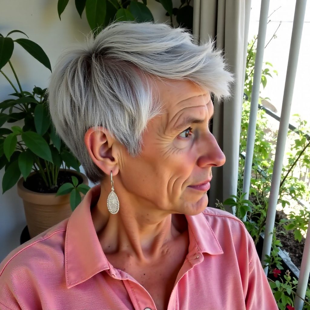 Choppy Pixie on Thick Gray Hair