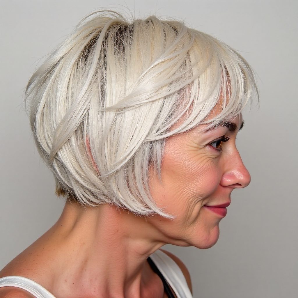 Pixie Bob with Bangs and Short Layers for Older Women