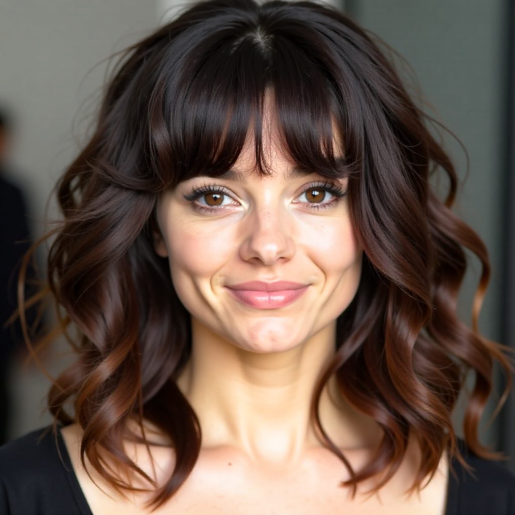 30 Flattering Ideas of Curtain Bangs for a Round Face Shape: lead gallery photo for styling reference