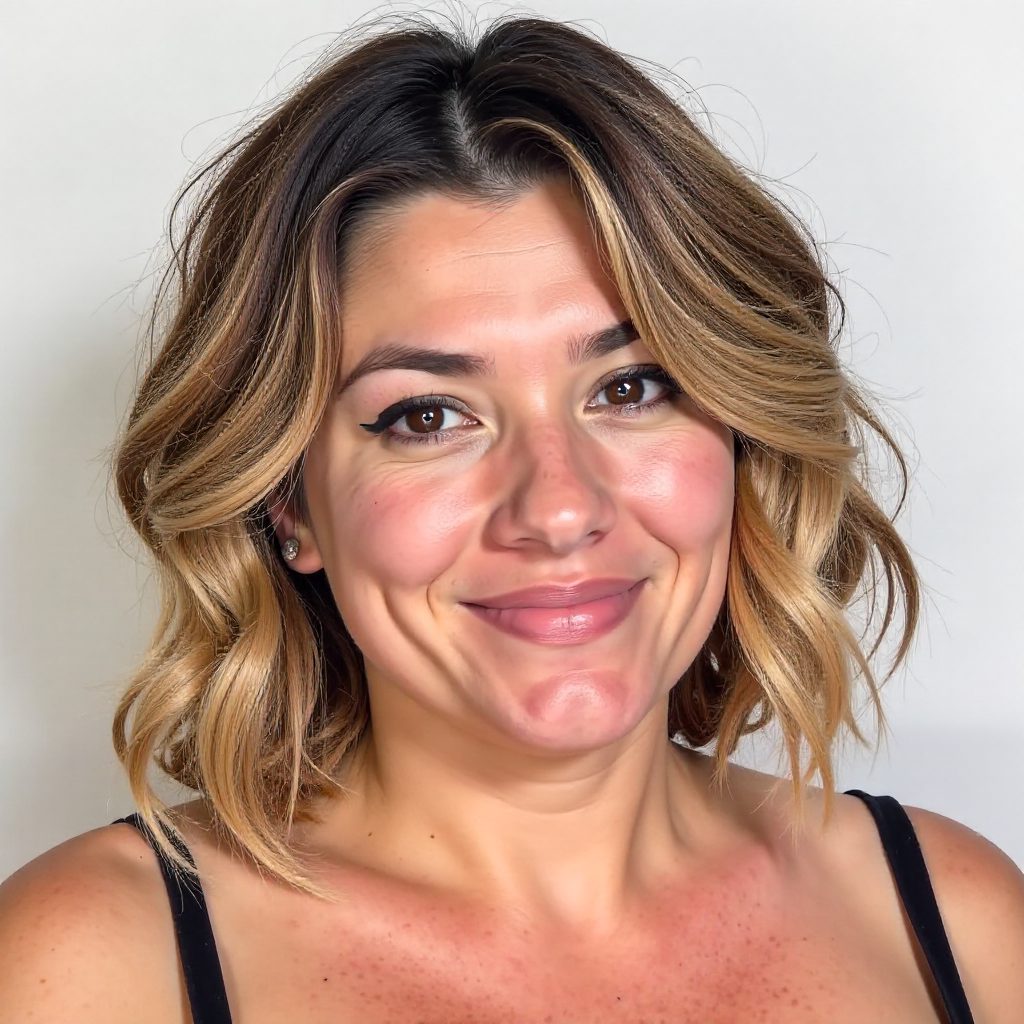 Soft Blonde Balayage and Curtain Bangs Hairstyle