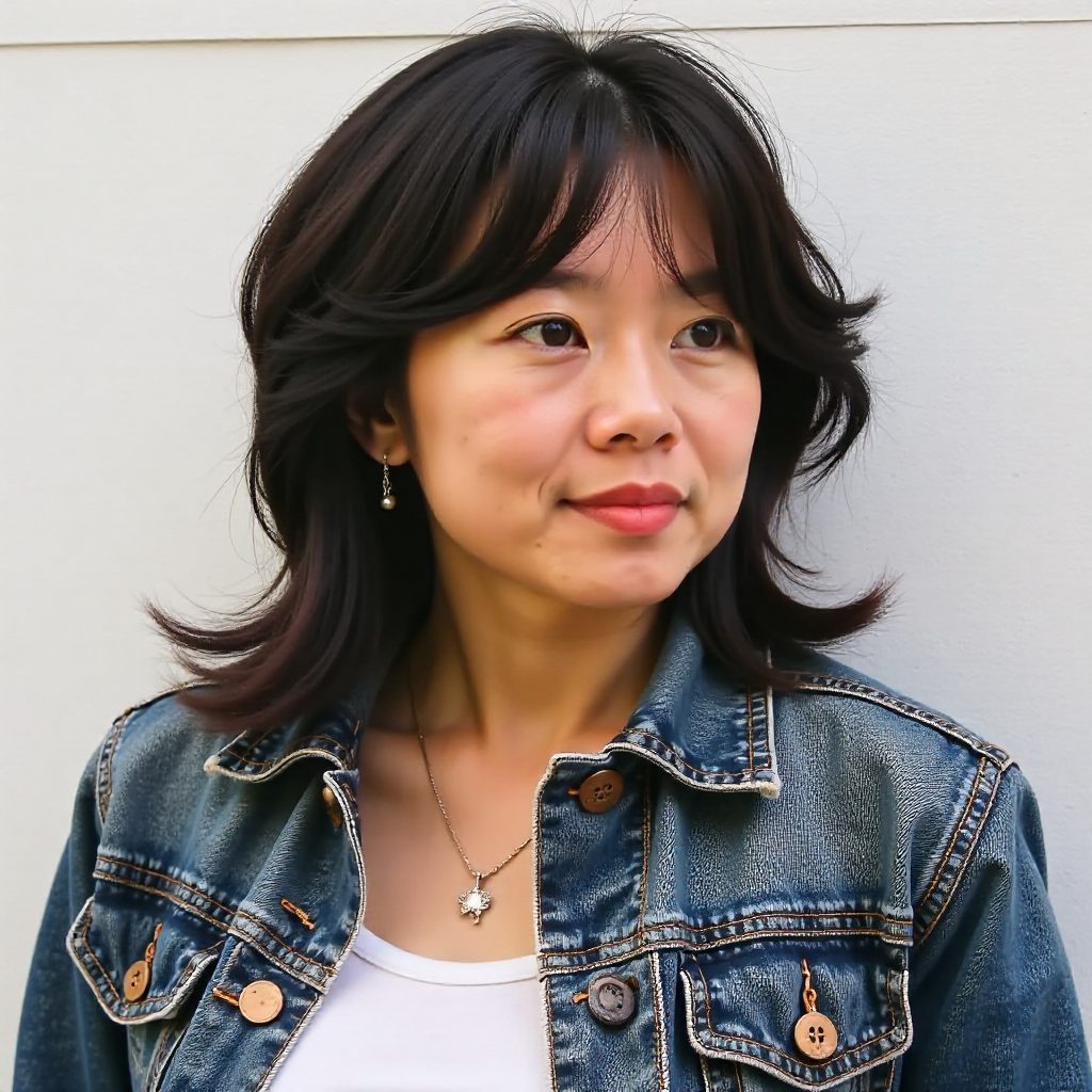 Long Cut with Choppy Layers and Curtain Bangs