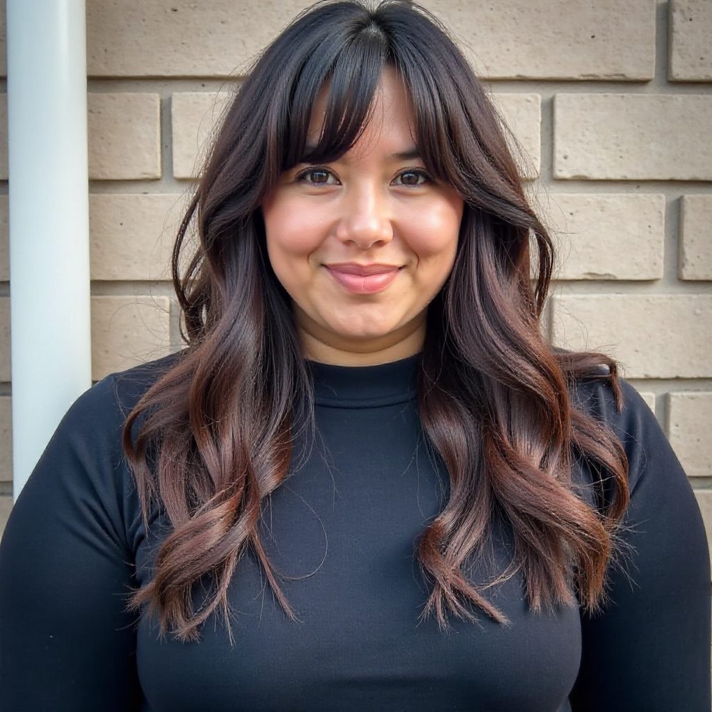 Long Haircut with Wispy Bangs for Round Faces