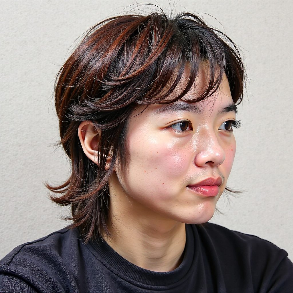 Stylish Mullet with Wispy Layers and Bangs
