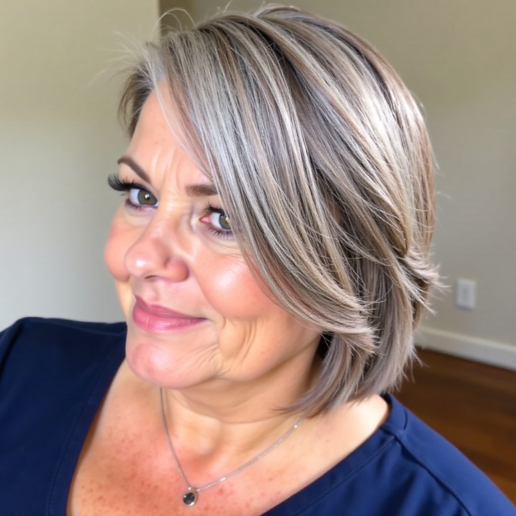 Neat Gray Bob Cut with Side Bangs