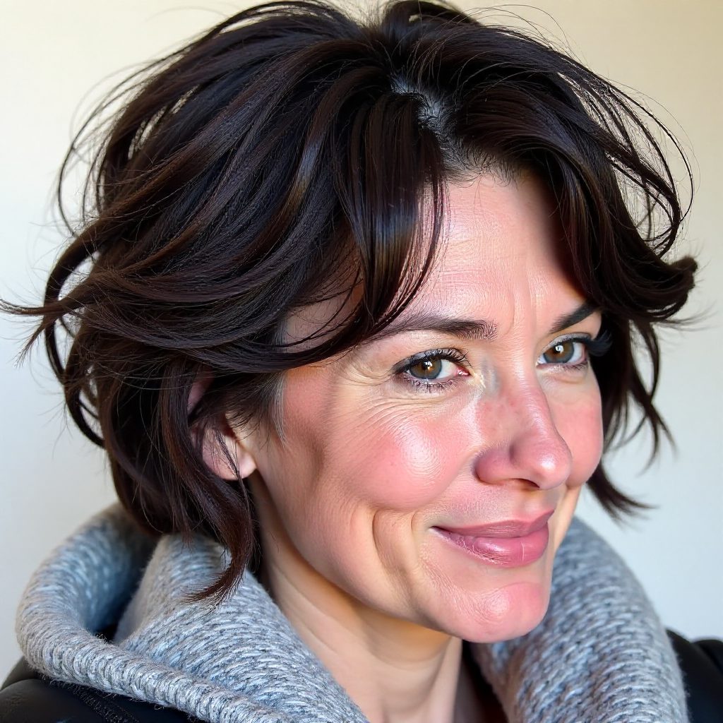 Maroon Babylights on Short Black Shaggy Hair