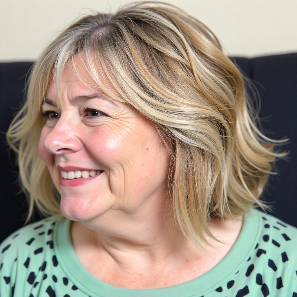 Gray Blonde Angled Bob for Mature Women