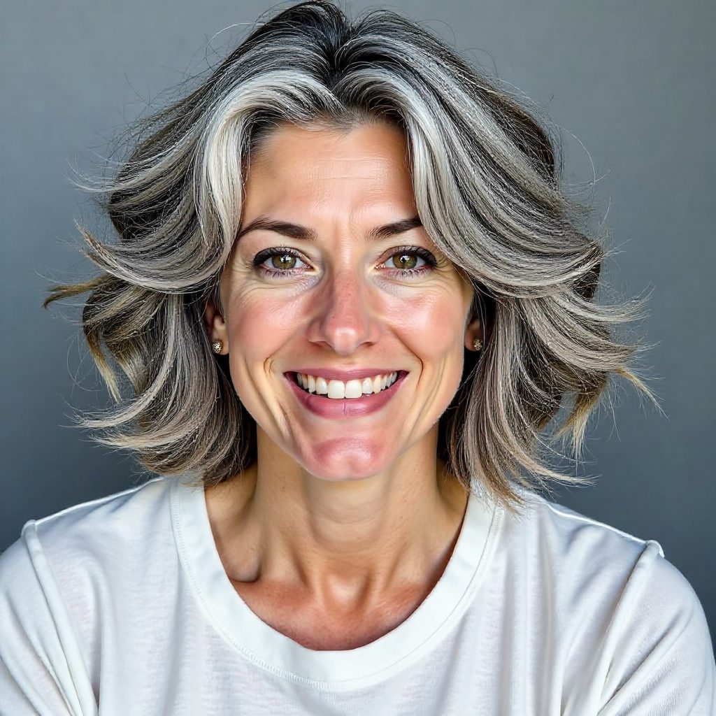 Black and White Curly Bob for Round Face Shapes
