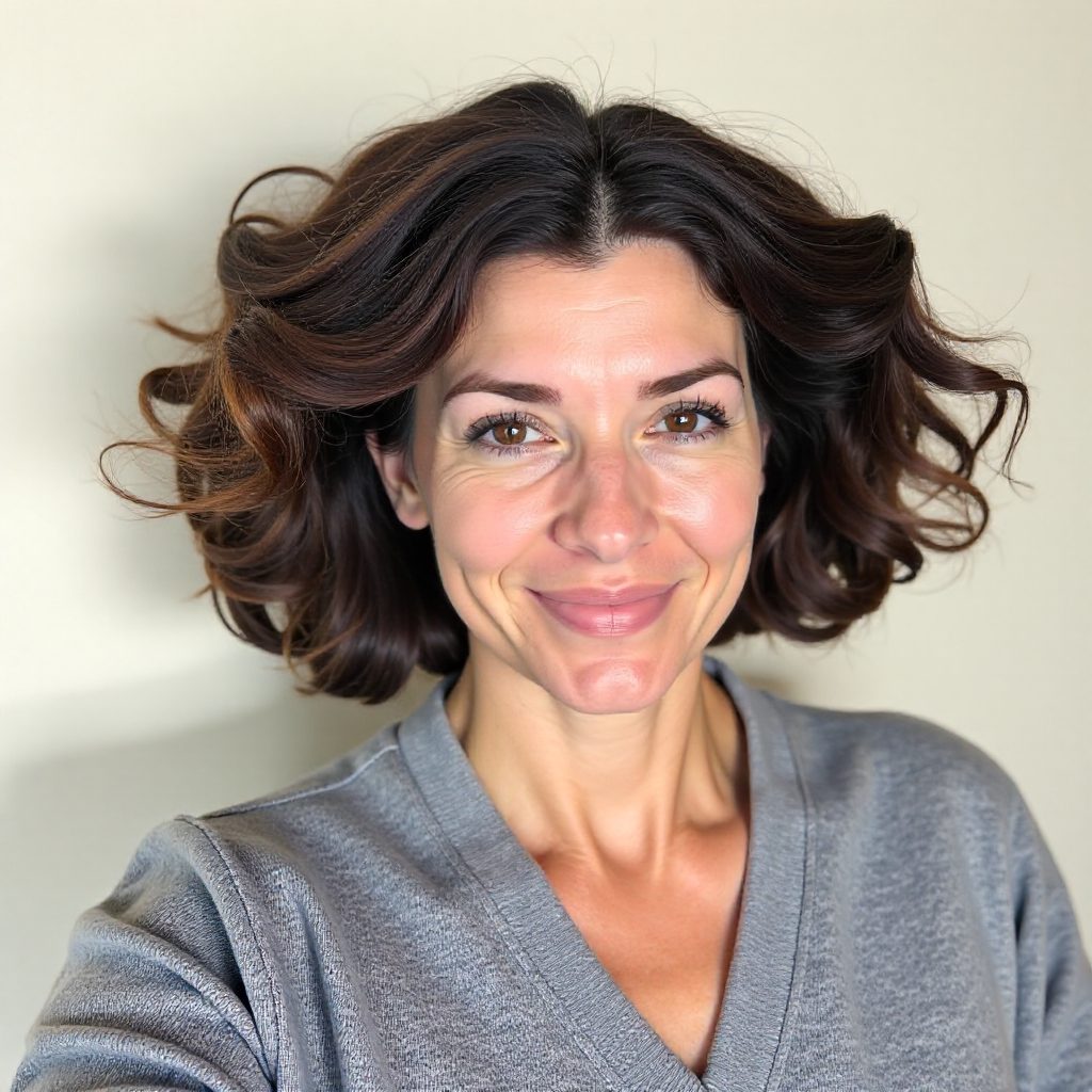 Voluminous Short Bob on Older Lady with Naturally Curly Hair