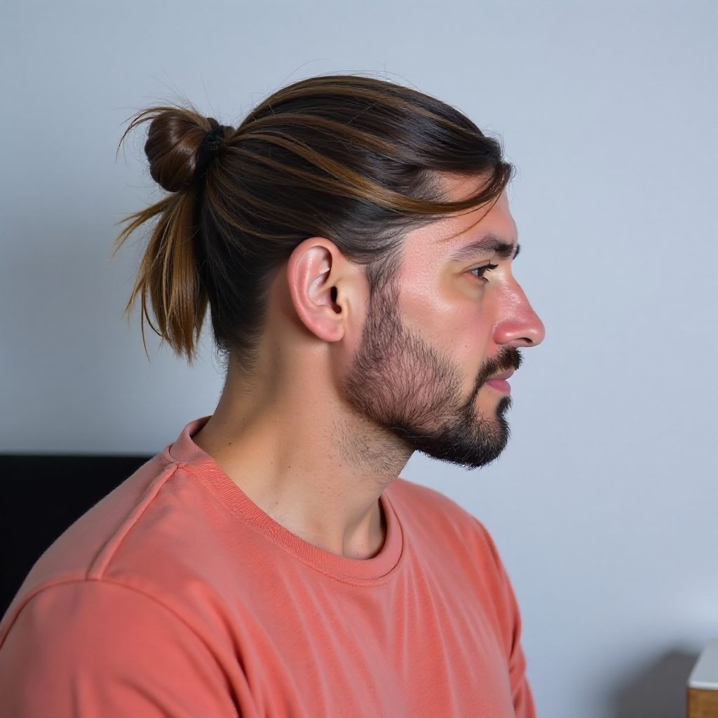Textured Wolf Cut and Beard Style for Men