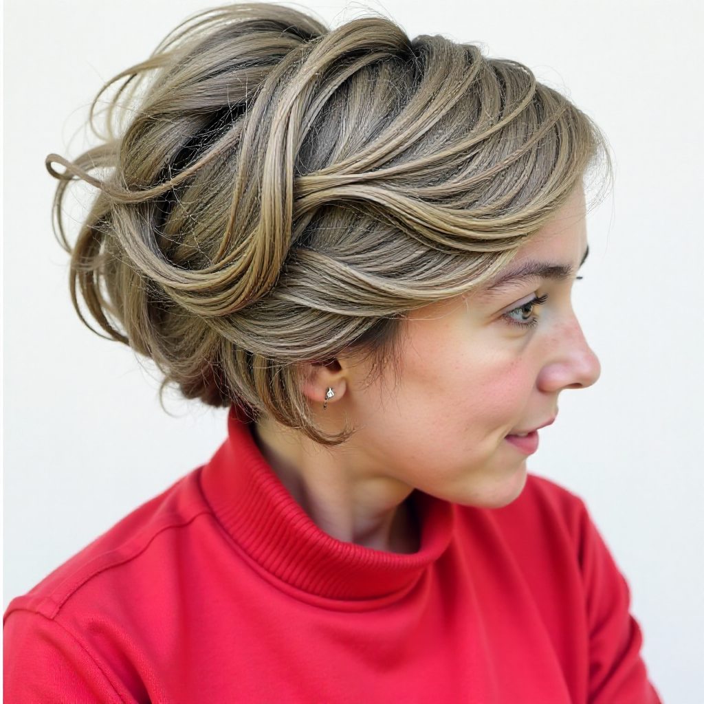 Short Stacked Bob with Curly Styling and Glasses