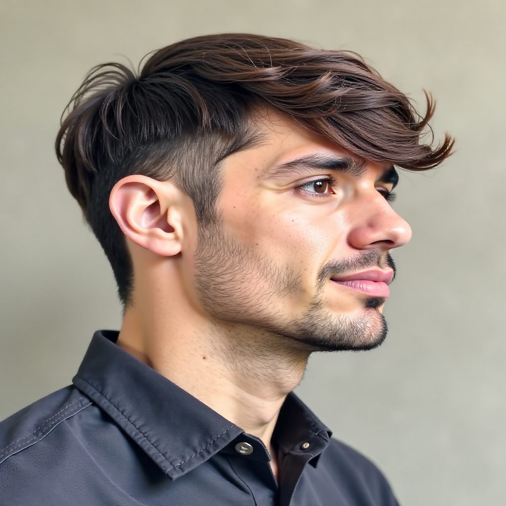 Low Fade and Long Top with a Messy Fringe