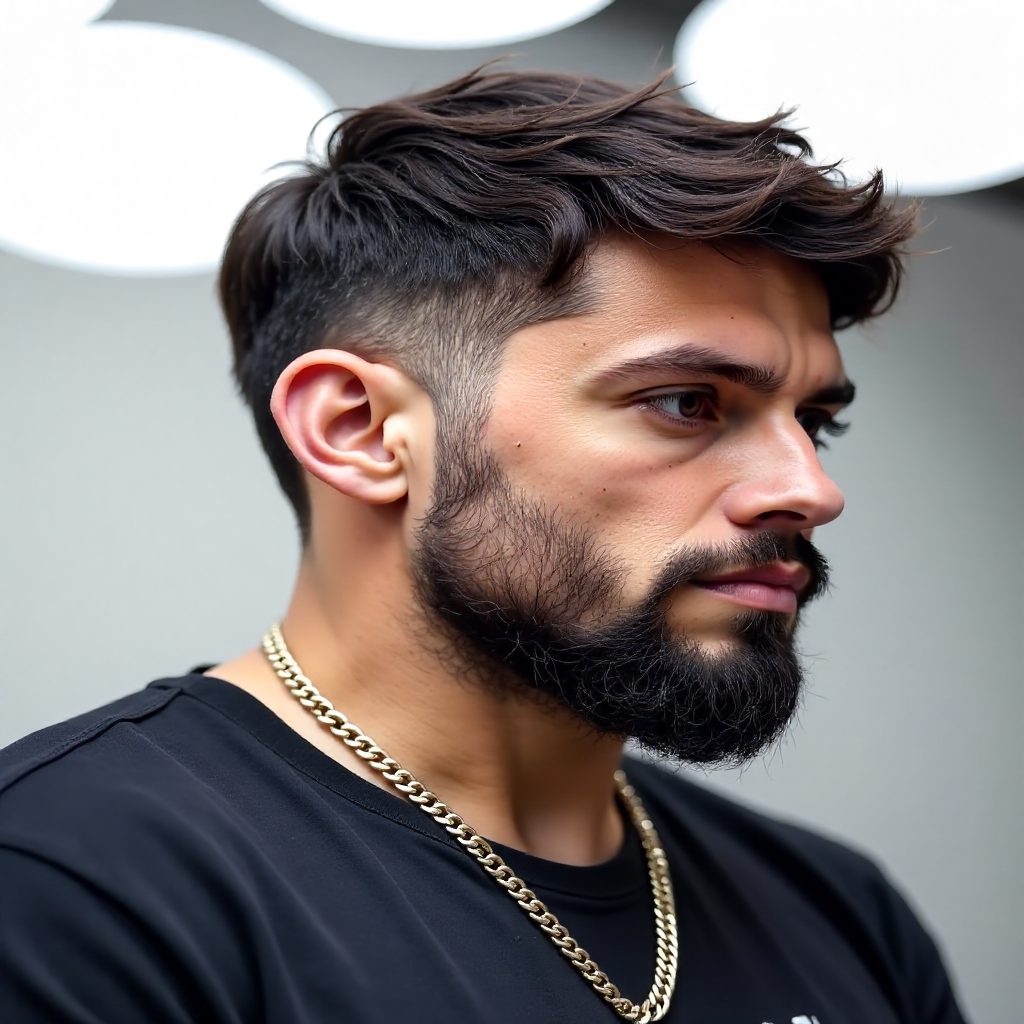 Mid Length Curly Top and Faded Sides Haircut