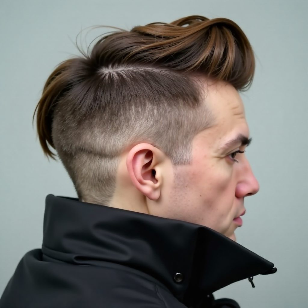 Pompadour Hairstyle with Shaved Lines on One Side