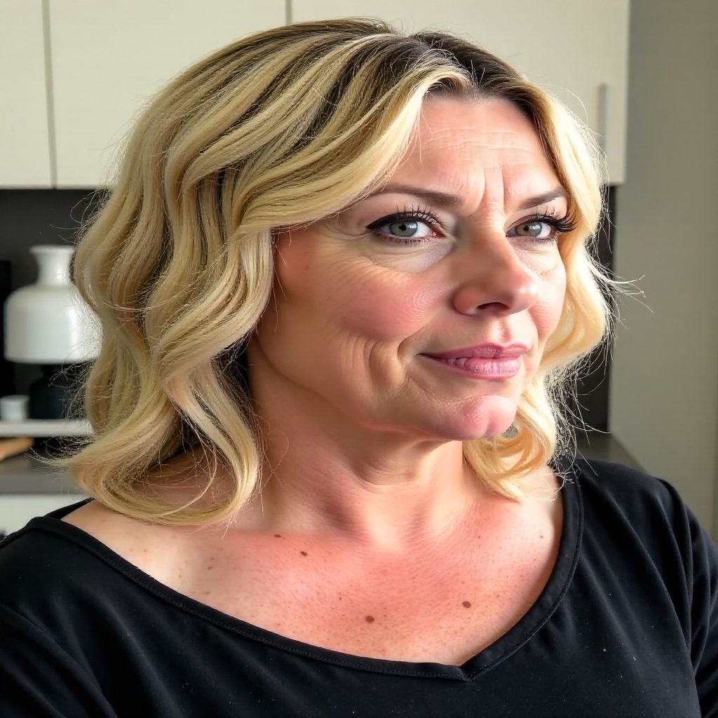Blonde Layered Bob with Bangs for over 60 with Glasses