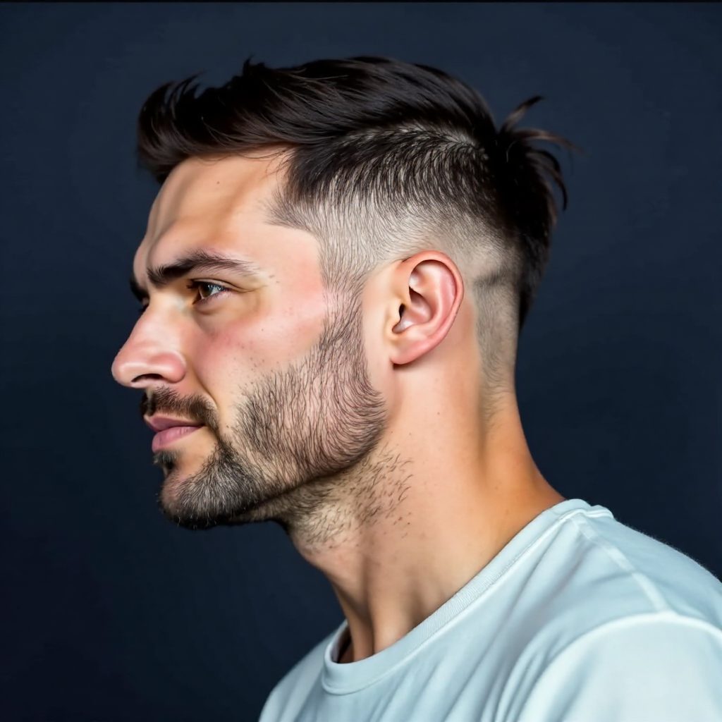 Neat Short Hairstyle with Burst Fade and Combed Back Top