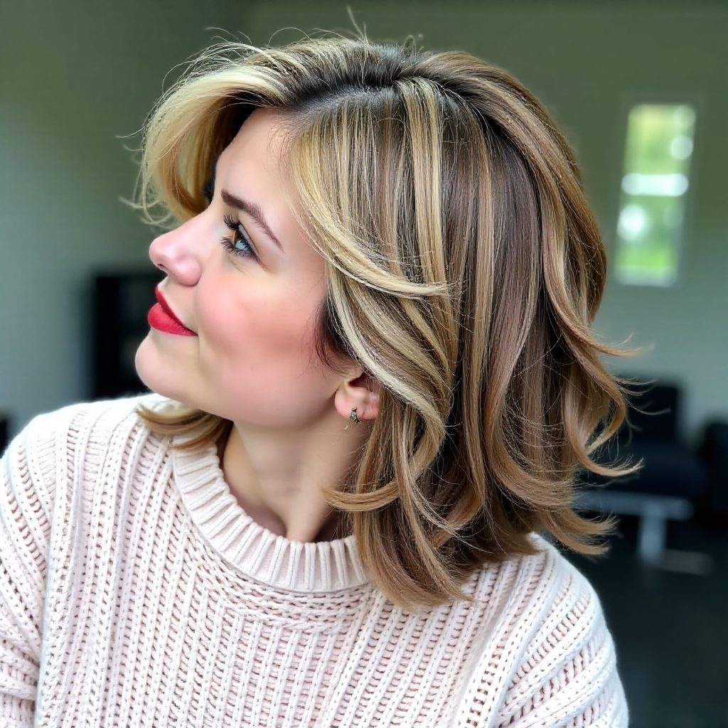 Shoulder Length Feathered Hair for Over 50 with Glasses