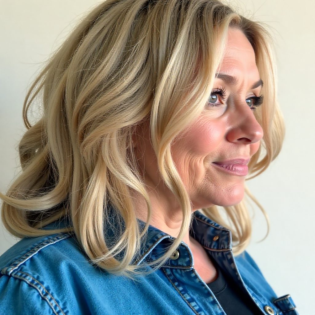 Bob with Beach Waves for Thin Hair and Double Chin
