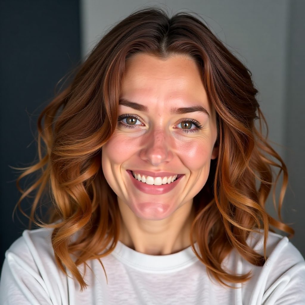 Shoulder Length Copper Curls for Over 40 and Overweight