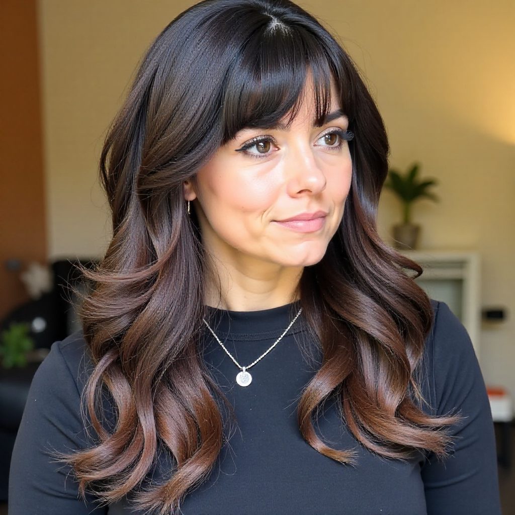 Long Hair with Choppy Bangs and Block Color