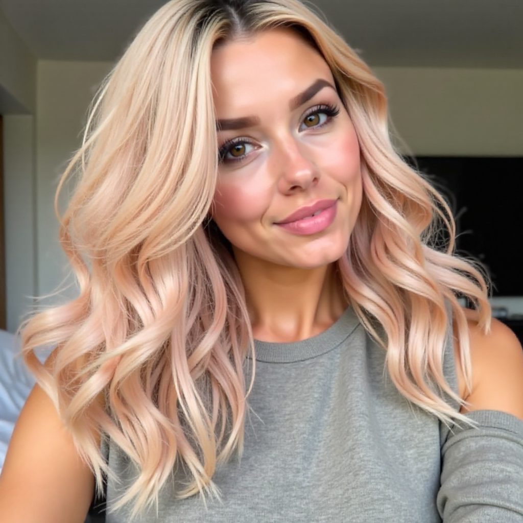Long Blonde Hair with Middle Part for Overweight Women