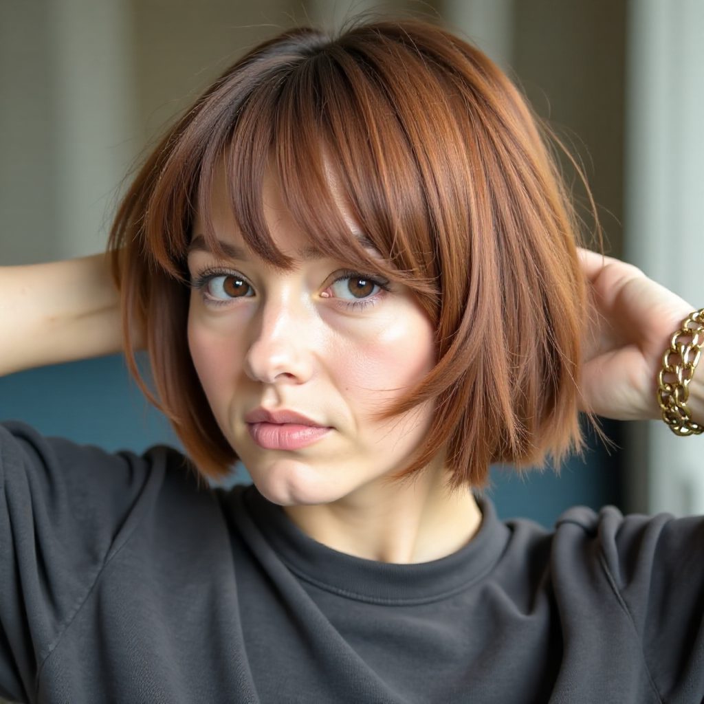 Short Textured Bob with Bangs for Plus Size Women over 40