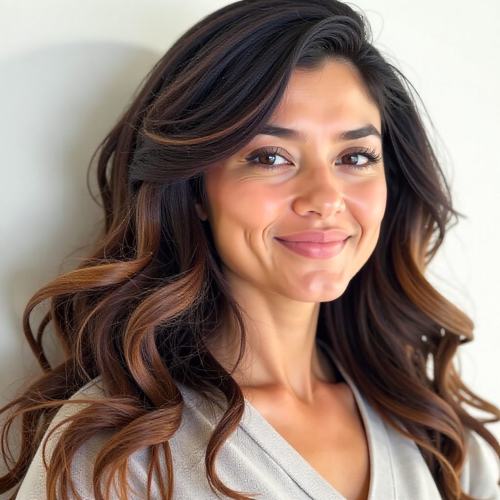 Long Hair with Side Bangs for Round Face Shape