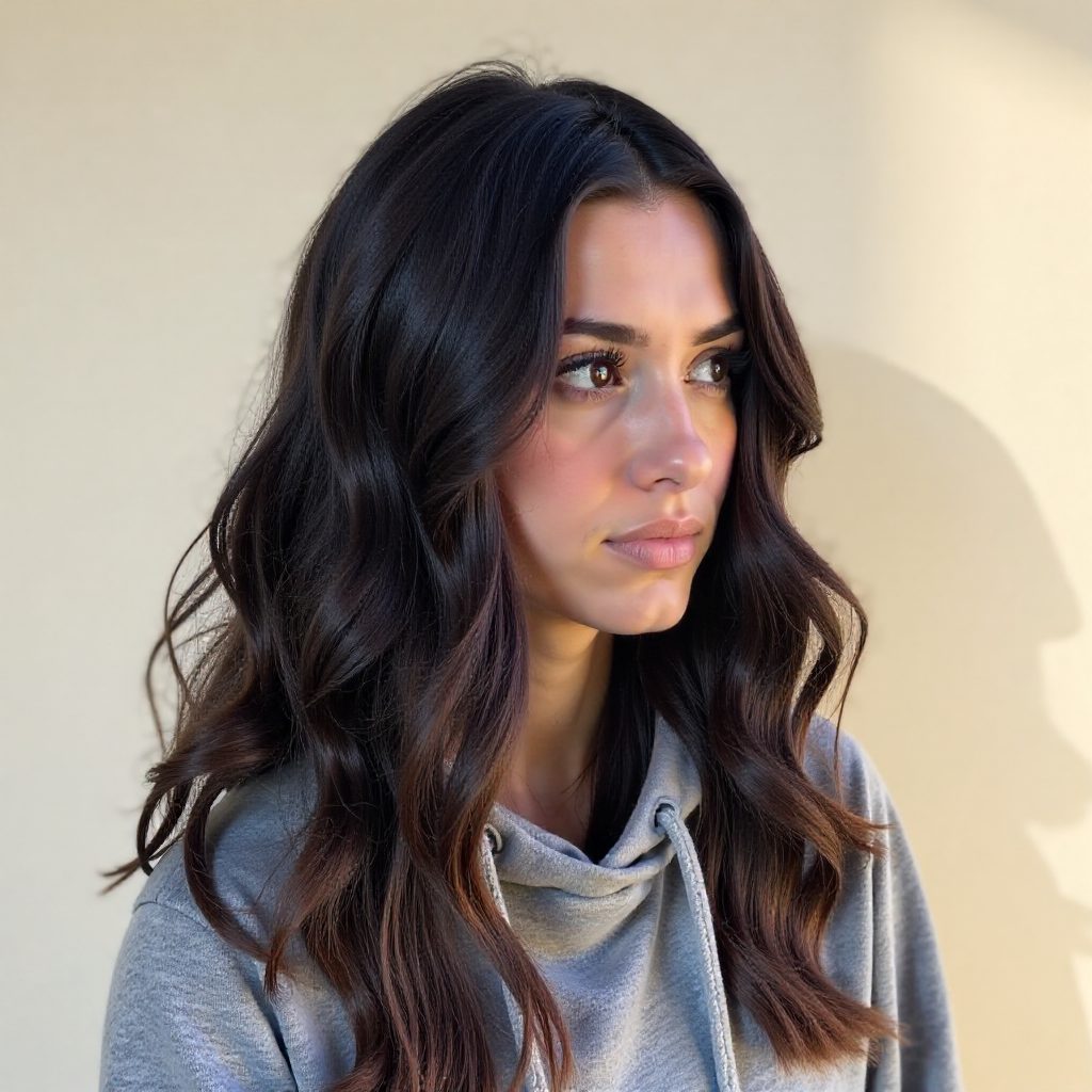 Medium Length Middle Part Hairstyle with Box Braids and Curls