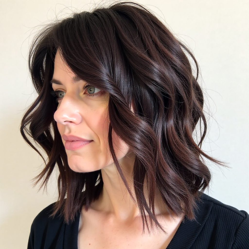 Sholder Length Messy Choppy Bob with Bangs