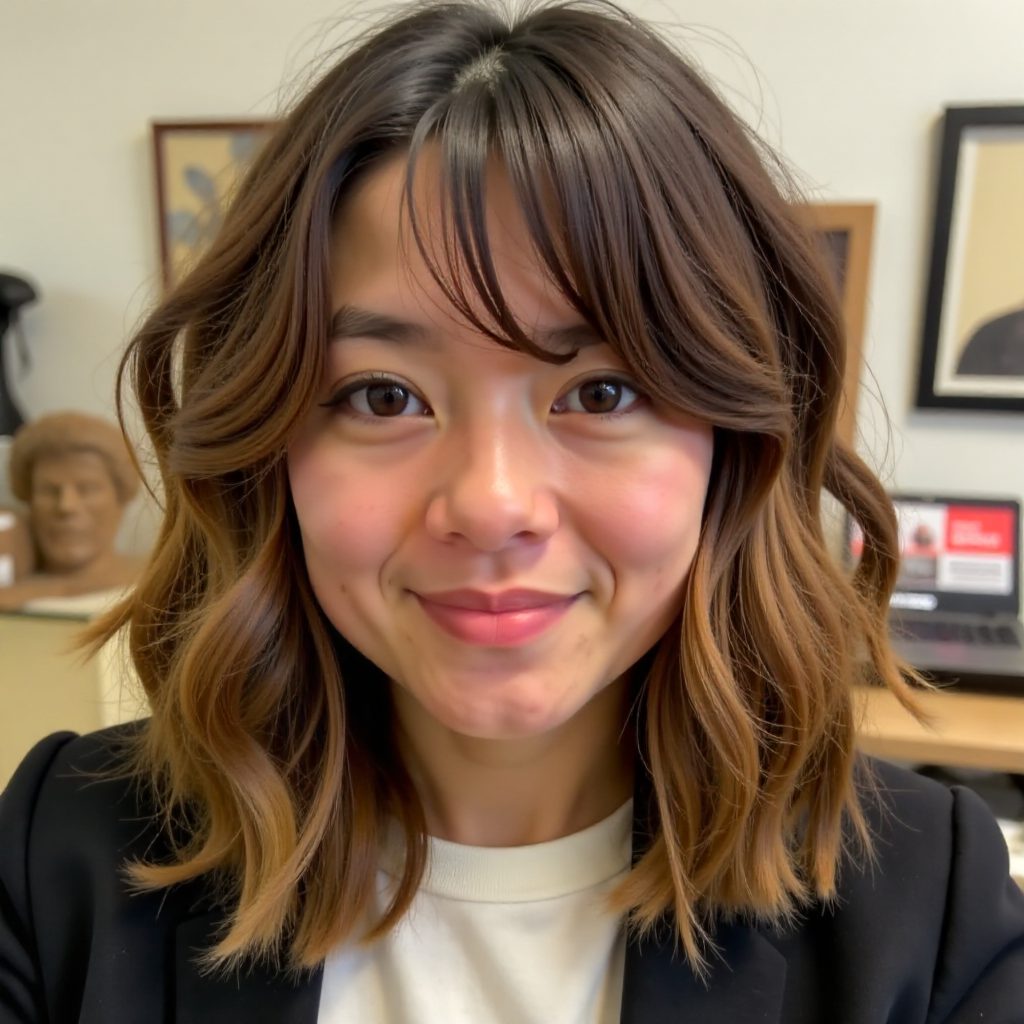 Wavy Shag with Classy Arched Bangs