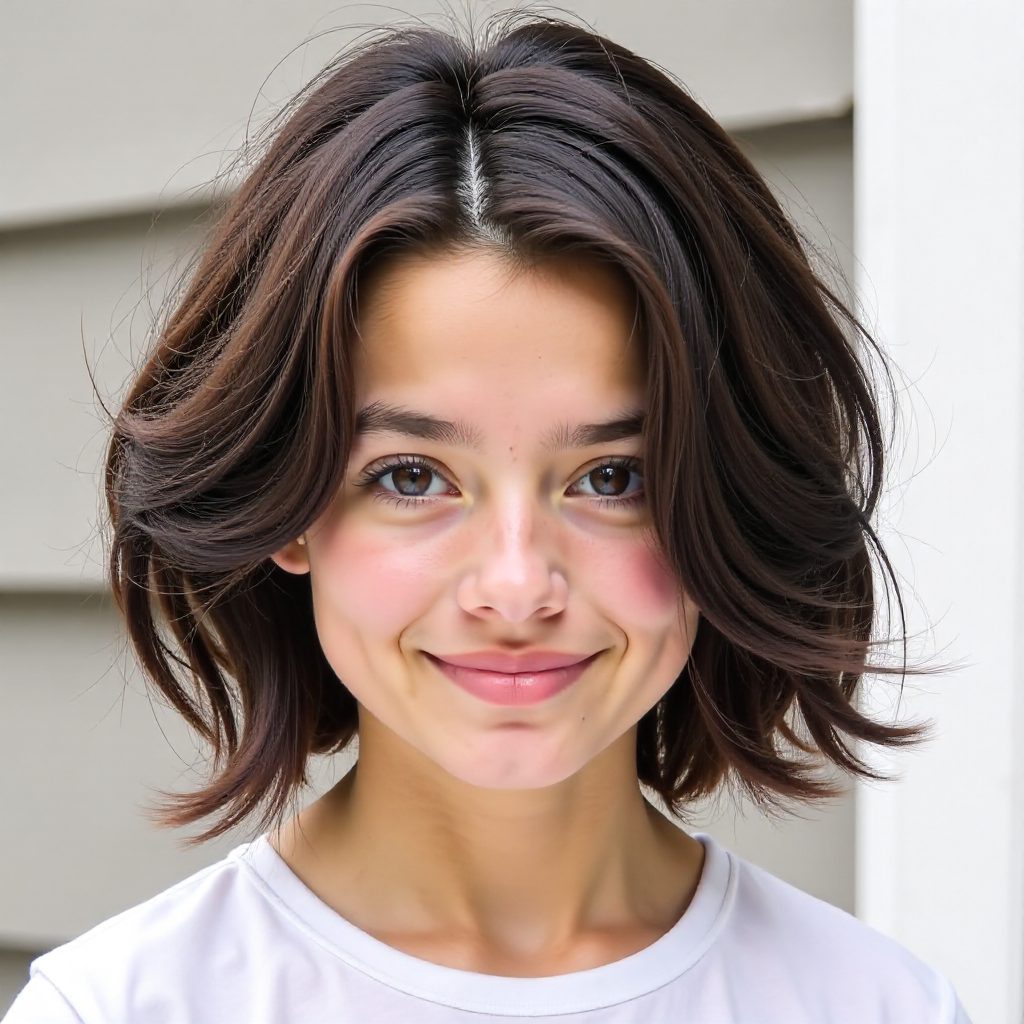 Tousled Middle Part Bob for a Round Face Shape