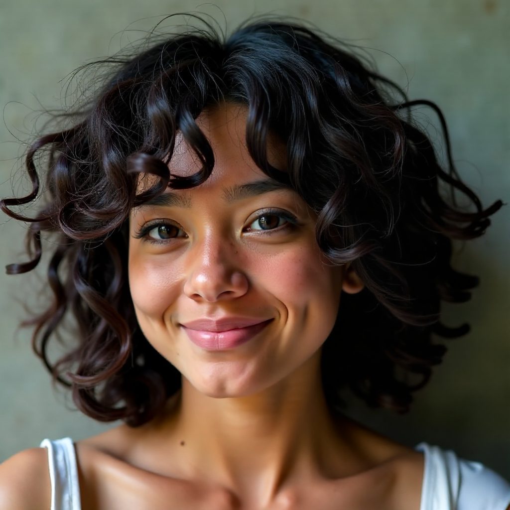 Curly Bob with Bangs for Woman with a Round Face and Glasses