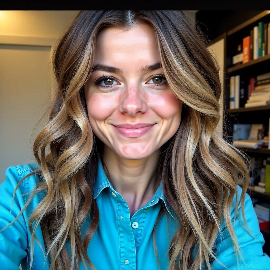 Long Wavy Hair with Ash Brown Balayage for Round Faces