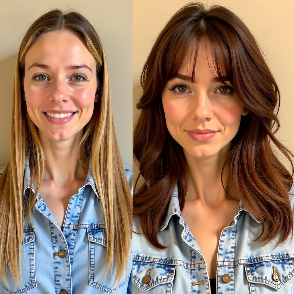 Bouncy 80s Hairstyle with Bangs on Thin Straight Hair