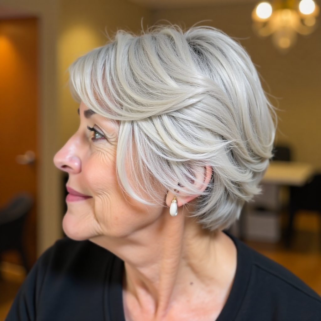 White Blonde Side Swept Bob Haircut