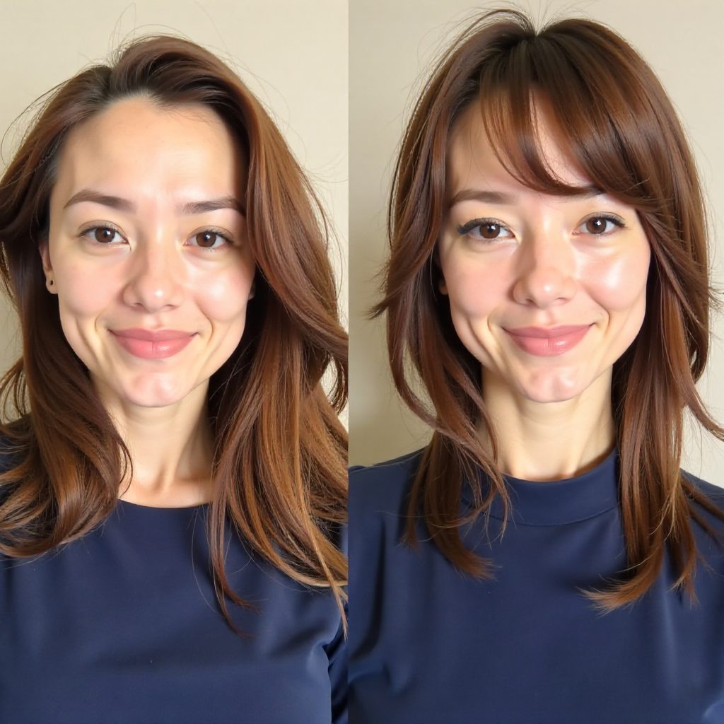 Medium Wavy Hairstyle with Bottleneck Bangs