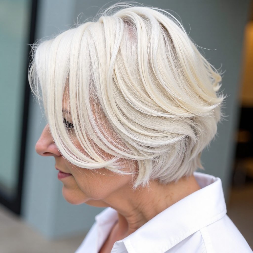 Silver Medium Bob with Long Bangs