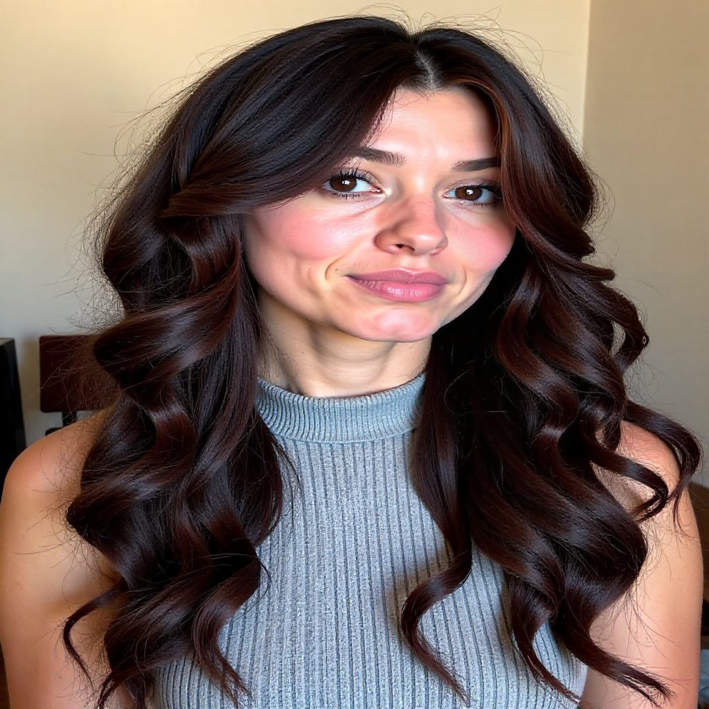 Brunette Wavy Hair with Auburn Highlights