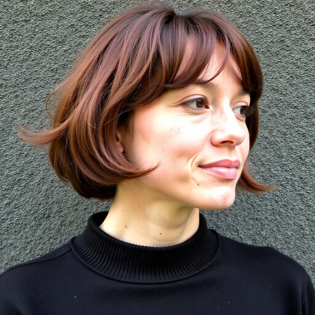 Amber Brown Short Bob with Bangs