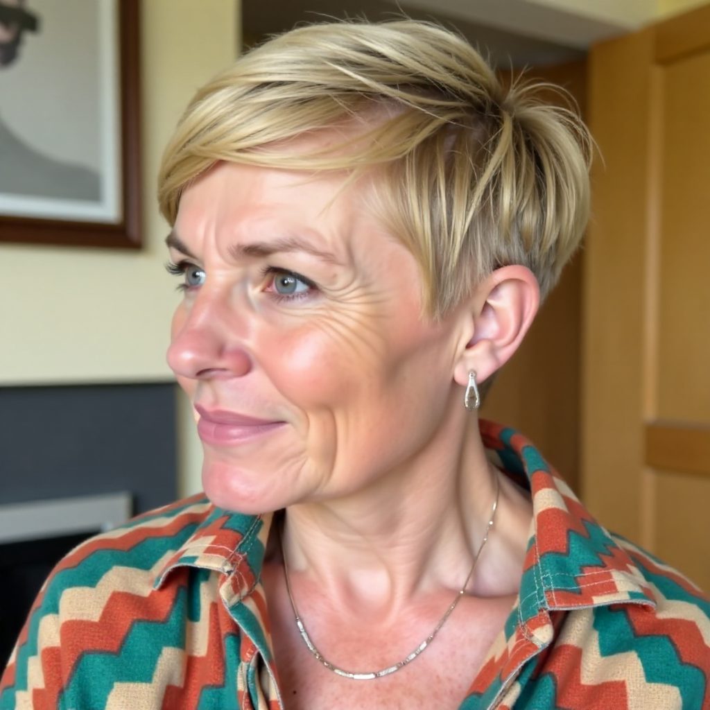 Short Side Swept Pixie with Longer Bangs