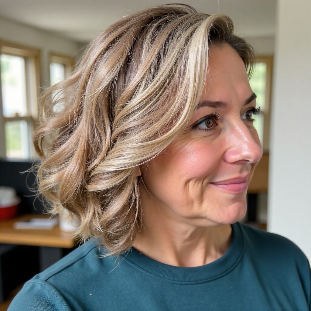 Short Curly Hairstyle for Saggy Jawline