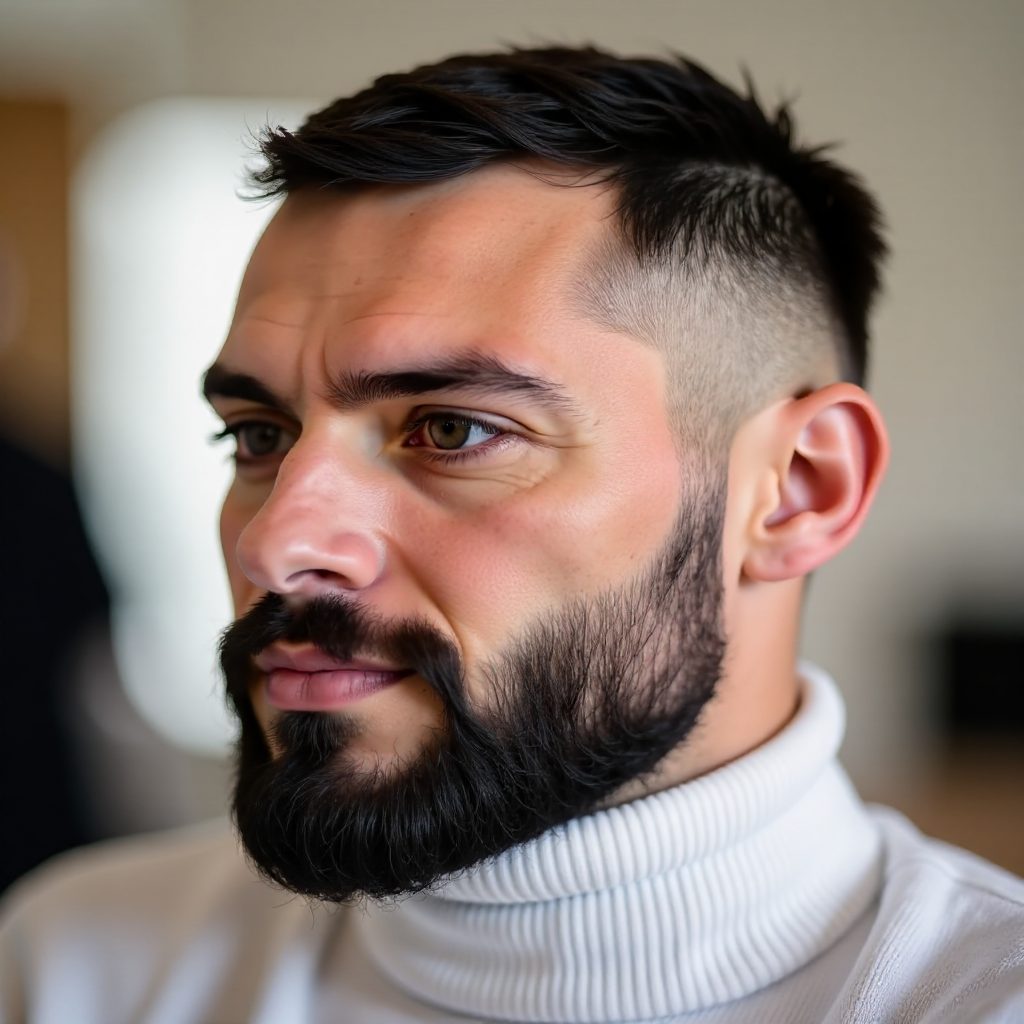 High Fade Crop Cut with Facial Hair