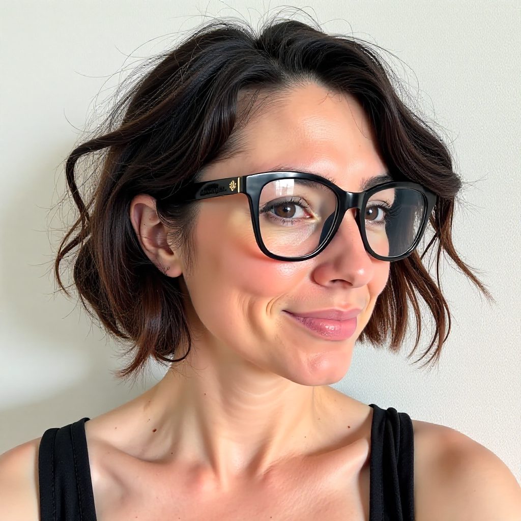 Curly Micro Bob for Over 50 with Glasses
