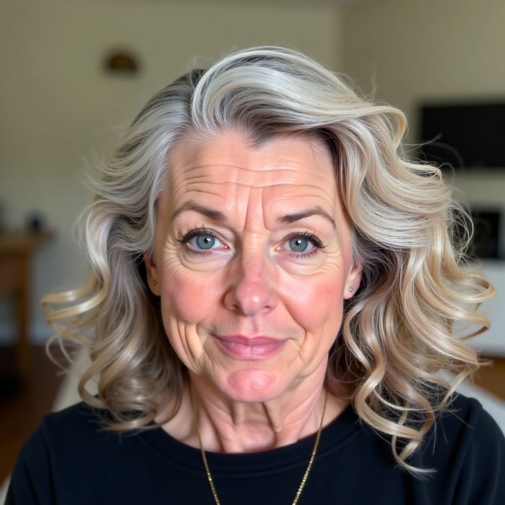 Silver Blonde Long Curly Bob