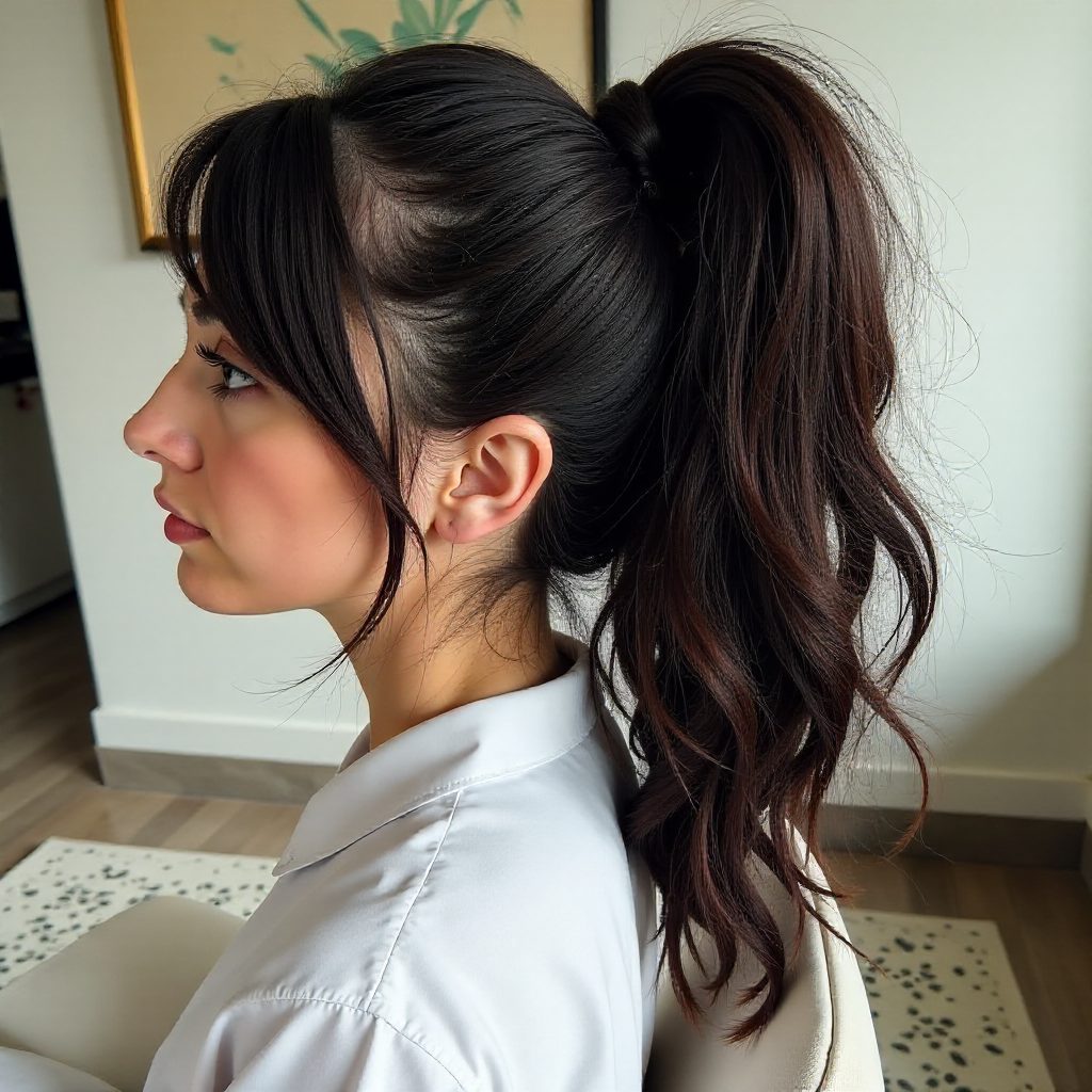 Bridal Mid Ponytail with Side Bangs