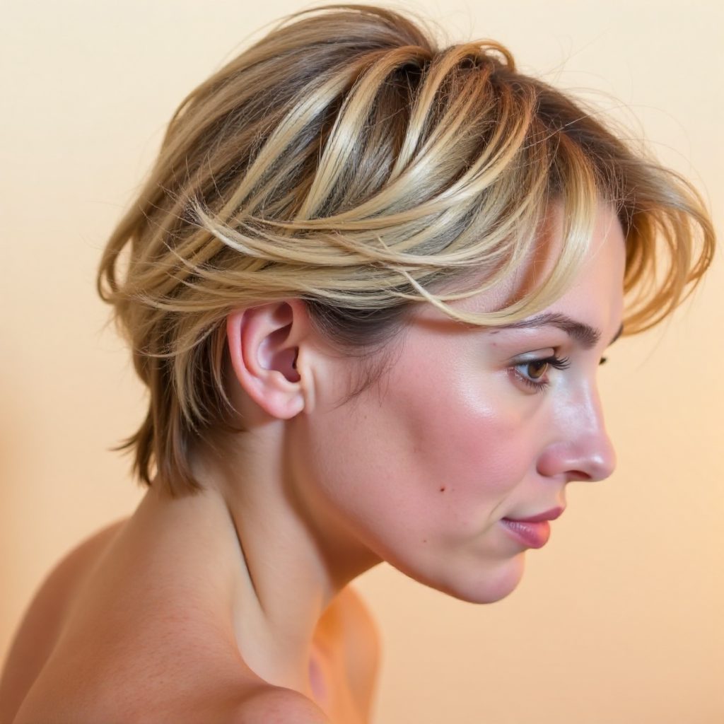 Long Blonde Pixie with Disconnected Layers