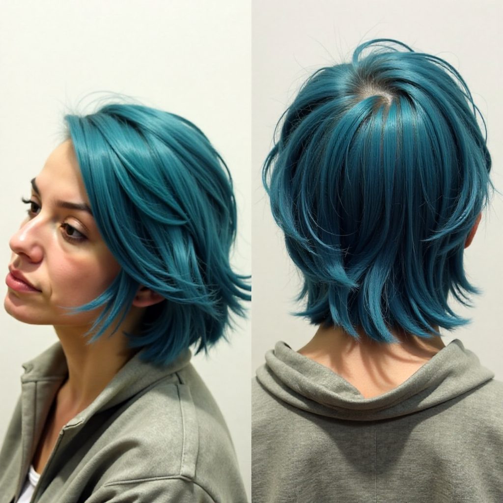 blue Koroba Braid cornrows with a layered bang