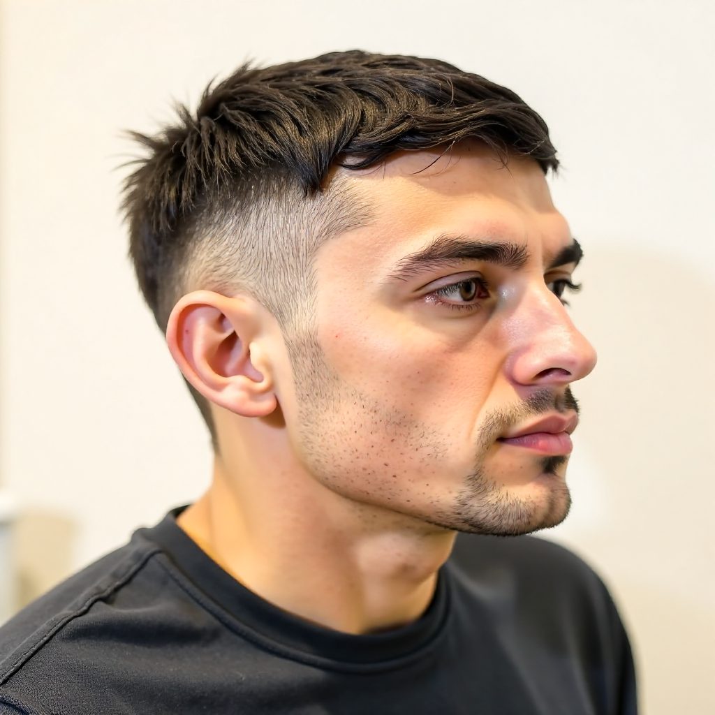 Drop Fade with Fringe and Mustache