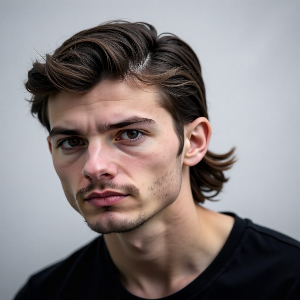 Short Curly Mullet with Taper Fade